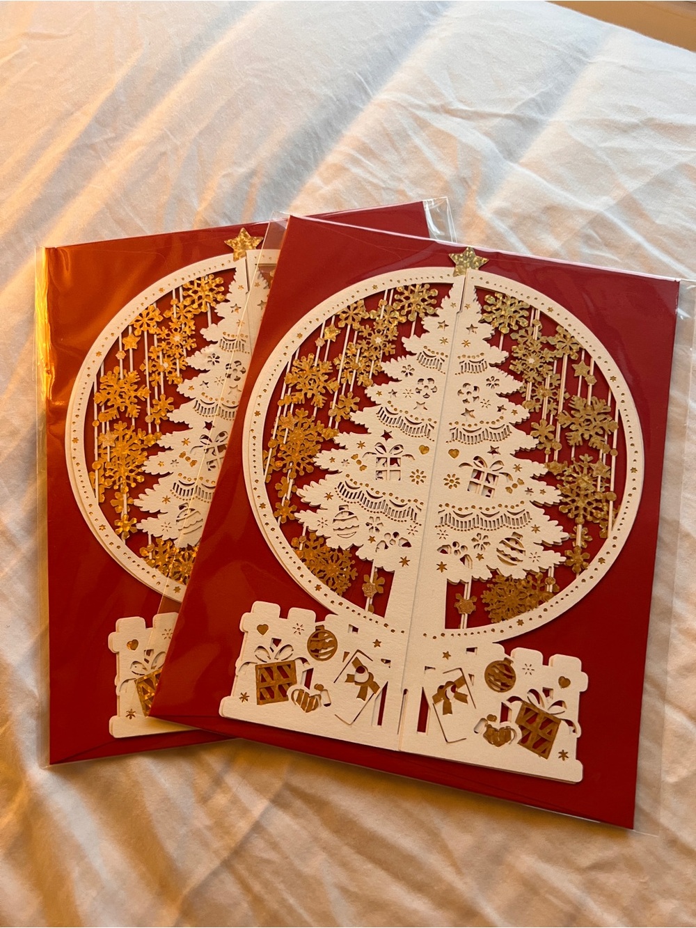 Holiday Pop-Up Card Set — White and Gold Christmas Tree (CAD 6 for 2)